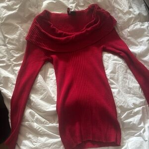 Elegant Red Off-Shoulder Sweater